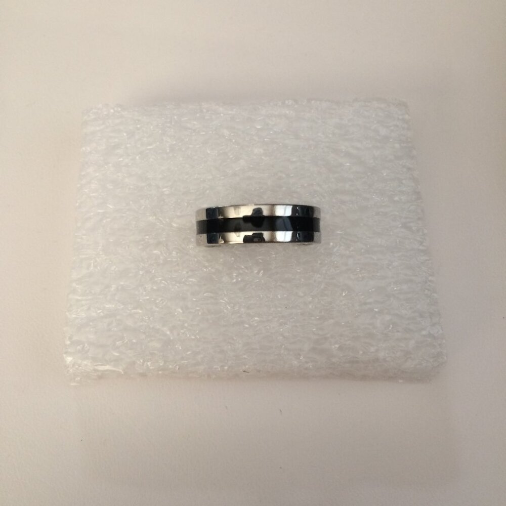Black line Stainless Steel Ring - size 9